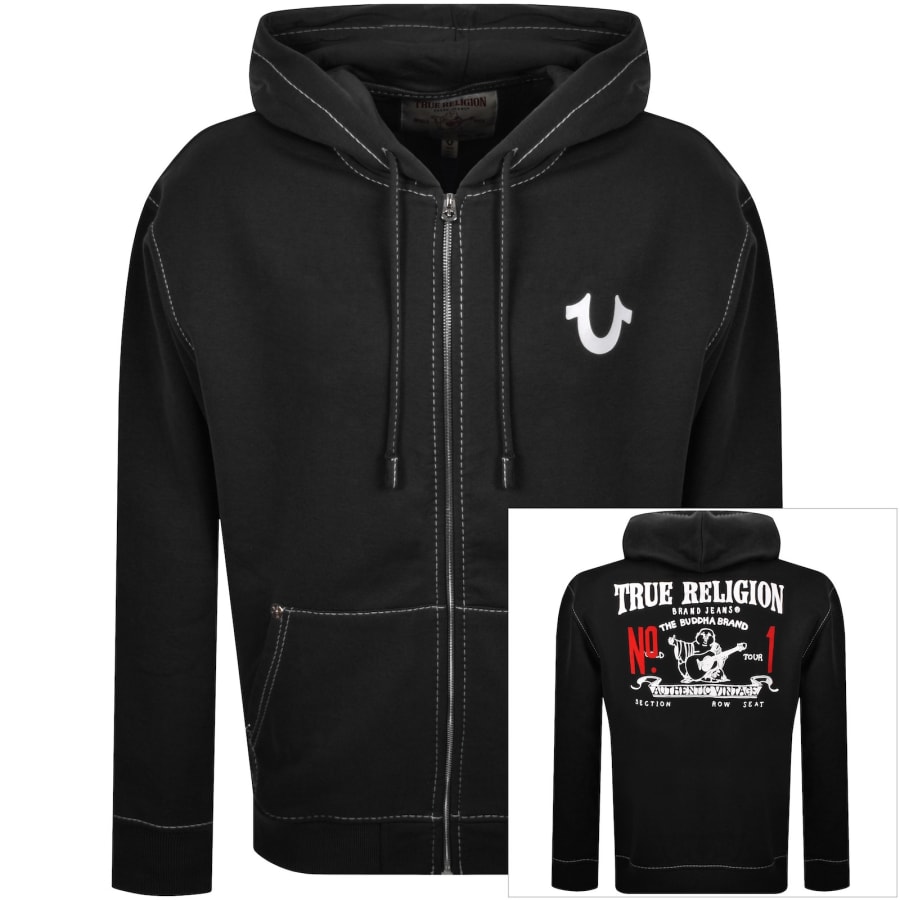 True Religion Big T Zip Up Hoodie Black | Mainline Menswear